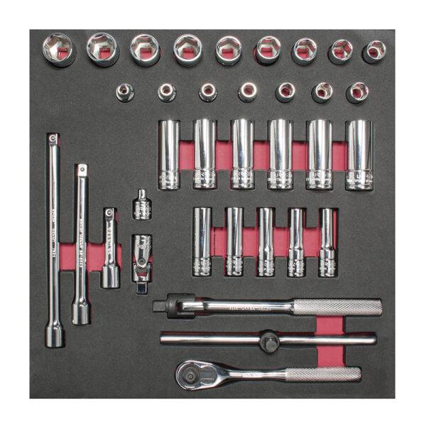 Juego de dados cortos,largos y accesorios cuadro de 3/8" métricos 35 piezas, CH202-C Urrea