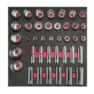 CH207 Juego de dados cortos y largos cuadro de 1/2" métricos 39 piezas, CH207-C Urrea