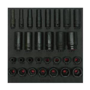 Juego de dados de impacto cortos y largos en pulgadas cuadro de 1/2" 29 piezas, CH218-C Urrea