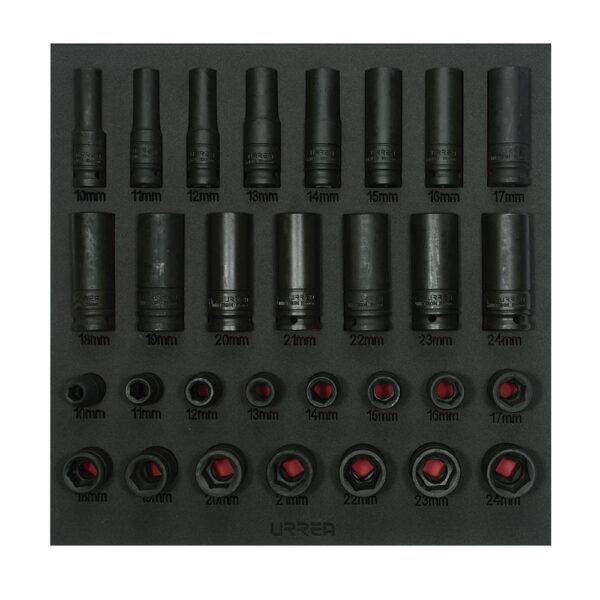 CH219 Juego de dados de impacto cortos y largos métricos cuadro de 1/2" 30 piezas, CH219-C Urrea