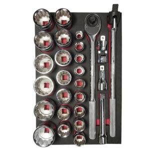 CH301 Juego de dados cortos y accesorios cuadro de 3/4" en pulgadas 27 piezas, CH301-C Urrea