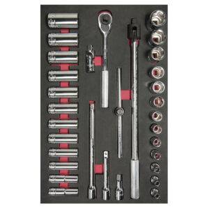 CH310 Juego de dados cortos,largos y accesorios cuadro de 1/2" en pulgadas 32 piezas, CH310-C Urrea