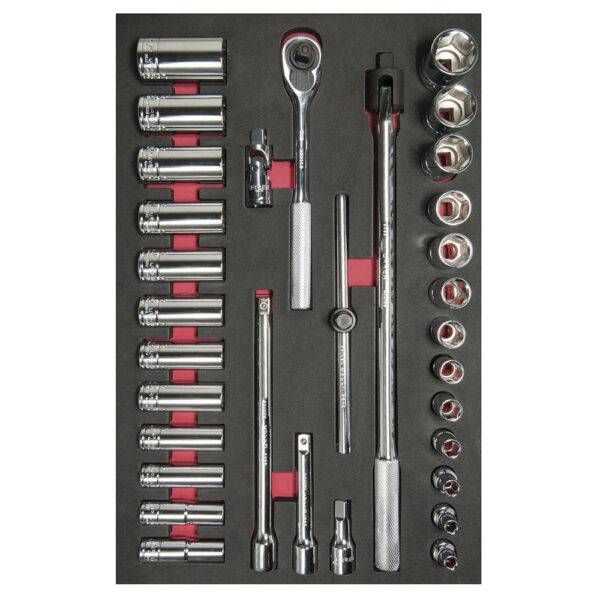 Juego de dados cortos,largos y accesorios cuadro de 1/2" en pulgadas 32 piezas, CH310-C Urrea