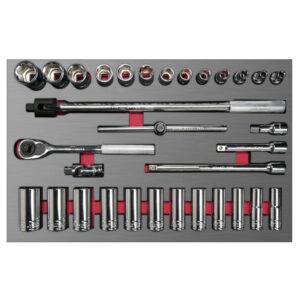 CH310L Juego de dados cortos,largos y accesorios de 1/2" en pulgadas 32 piezas, CH310L-C Urrea