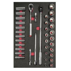 CH311 Juego de dados cortos,largos y accesorios cuadro de 1/2" métricos 37 piezas, CH311-C Urrea