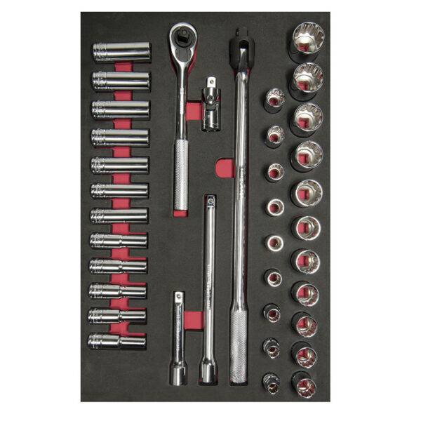 CH311 Juego de dados cortos,largos y accesorios cuadro de 1/2" métricos 37 piezas, CH311-C Urrea