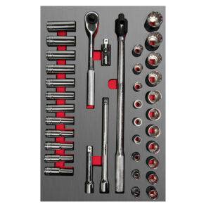 CH311L Juego de dados cortos,largos y accesorios de 1/2" métricos 37 piezas, CH311L-C Urrea