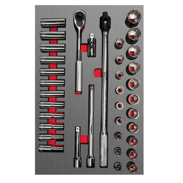 CH311L Juego de dados cortos,largos y accesorios de 1/2" métricos 37 piezas, CH311L-C Urrea