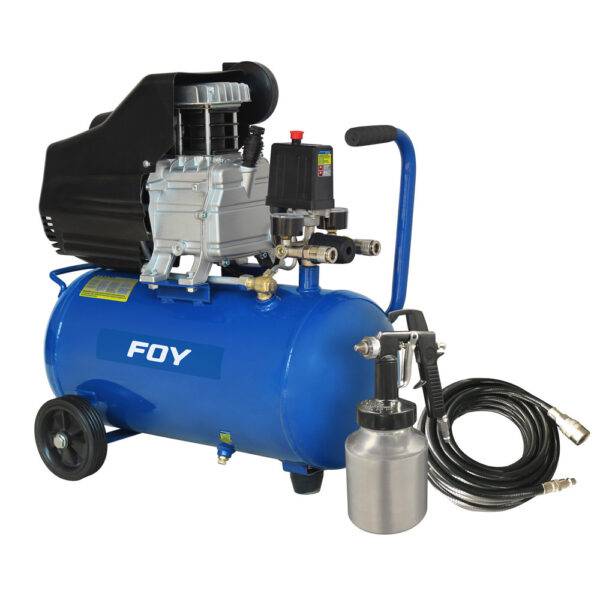 COMP325K Compresor de aire eléctrico lubricado 25 Lt 1.5 HP 127 V con pistola y manguera Foy