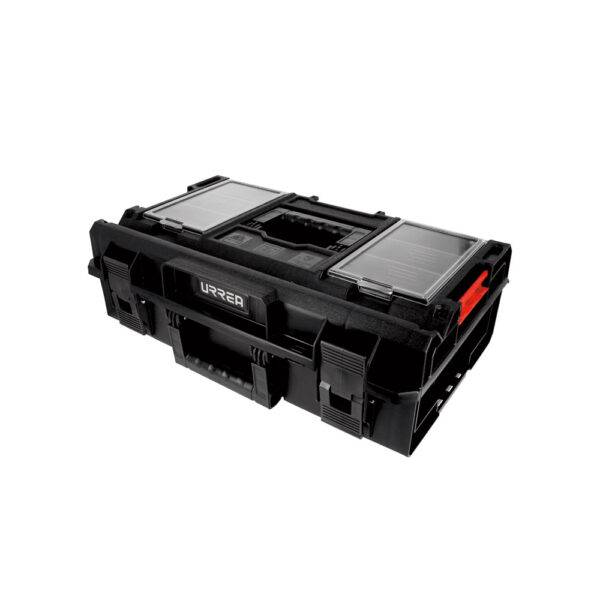 Caja portaherramientas plástica modular con compartimentos color negro 23" x 15" x 7" Urrea