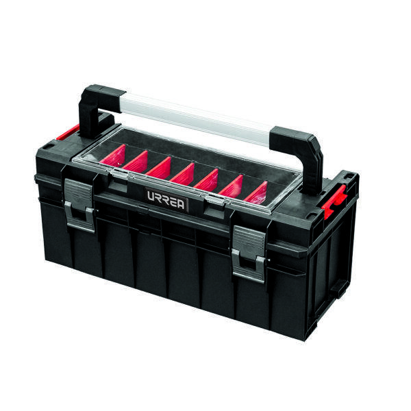Caja portaherramientas plástica modular con organizador color negro 21"x 10" x 9" Urrea