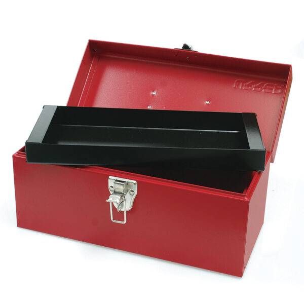 Caja portaherramientas métalica con asa plástica color rojo 14" x 6" x 6" Urrea
