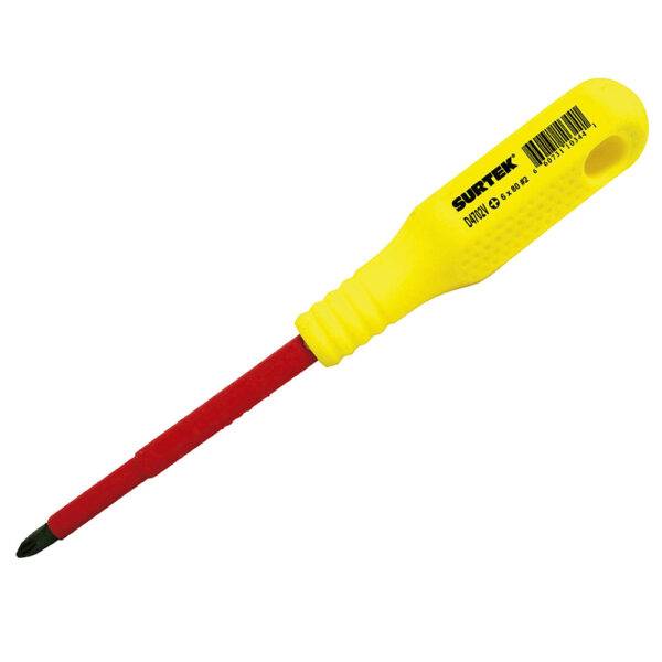 D402V Destornillador con mango amarillo dieléctrico, punta phillips 1000 V #2 x 4" Surtek