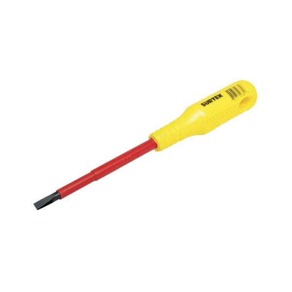 D414V Destornillador con mango amarillo dieléctrico, punta cabinet 1000 V de 5/32" x 4" Surtek