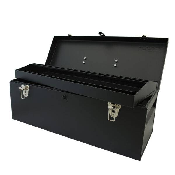 Caja portaherramientas metálica con asa metálica color negro 24" x 9" x 9" Urrea