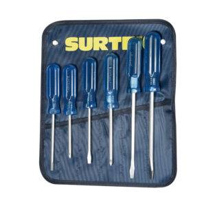 DCO07P Juego de destornilladores con mango azul combinados, 6 piezas en estuche Surtek