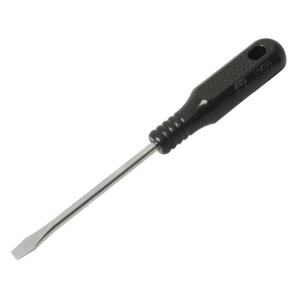 DER02 Destornillador con mango negro, punta plana barra redonda 3/16" x 4" Foy