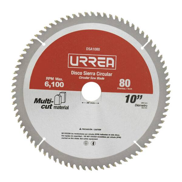 DSA1080 Disco para sierra circular para corte multi-material 80 dientes, 10" Urrea