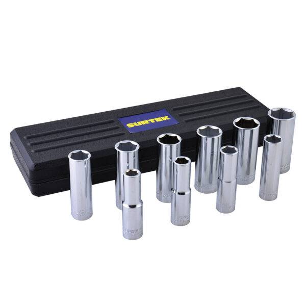 F5800HL Juego de dados largos cuadro de 1/2" 6 puntas, en pulgadas, 10 piezas Surtek