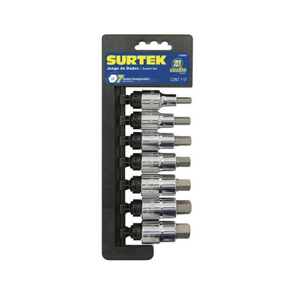 Juego de dados con punta hexagonal cuadro de 1/2", en pulgadas, 7 piezas Surtek