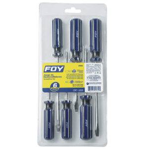 FDE6 Juego de destornilladores con mango de PVC combinados, 6 piezas en blíster Foy