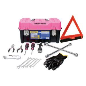 JA11P Juego combinado de herramienta automotriz 11 piezas, con caja plástica rosa Surtek