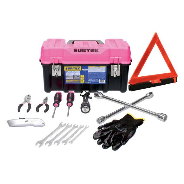 JA11P Juego combinado de herramienta automotriz 11 piezas, con caja plástica rosa Surtek