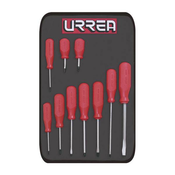 JBU03 Juego de destornilladores con mango rojo, combinados, 10 piezas en estuche Urrea