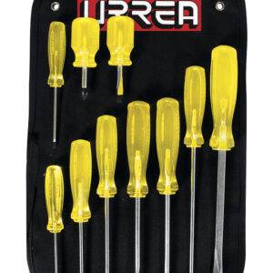 JBUD02 Juego de destornilladores con mango ámbar combinados, 10 piezas en estuche Urrea