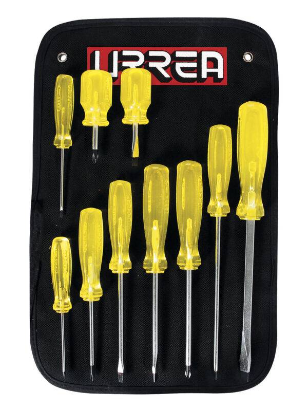JBUD02 Juego de destornilladores con mango ámbar combinados, 10 piezas en estuche Urrea