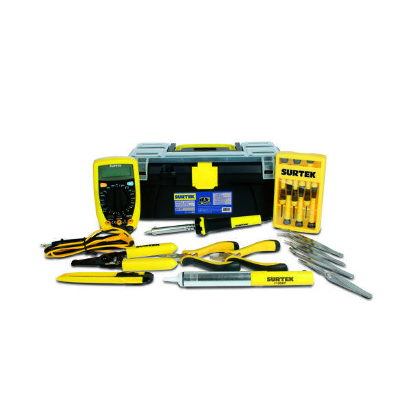 JEL18 Juego combinado de herramientas para electricista con caja plástica, 18 piezas Surtek
