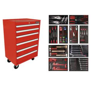 JI112 Juego industrial con organización modular de 6 gavetas 112 piezas, con gabinete EX27M6 Urrea