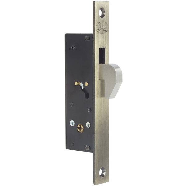 L2101 Cerrojo para embutir de gancho, latón antiguo, llave tetra, en caja Lock