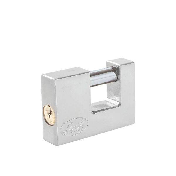 L22C70ECSB Candado de acero para cortina metálica 70 mm, cromo satinado, llave estándar Lock