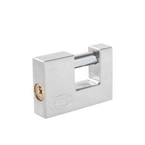 Candado de acero para cortina metálica 70 mm, cromo satinado, llave tetra Lock