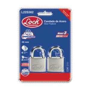 L22S382 Juego de candados de acero cortos 38 mm, llave estándar, 2 piezas Lock