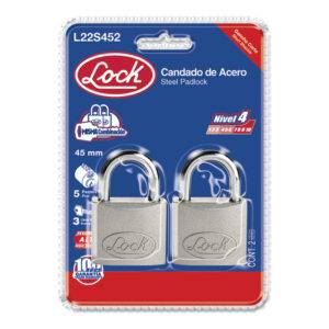 L22S452 Juego de candados de acero cortos 45 mm, llave estándar, 2 piezas Lock