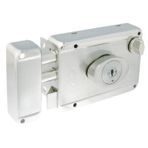 L7725ADBIN Cerradura de sobreponer función 2 bulones, acero inoxidable, llave de puntos, en caja Lock