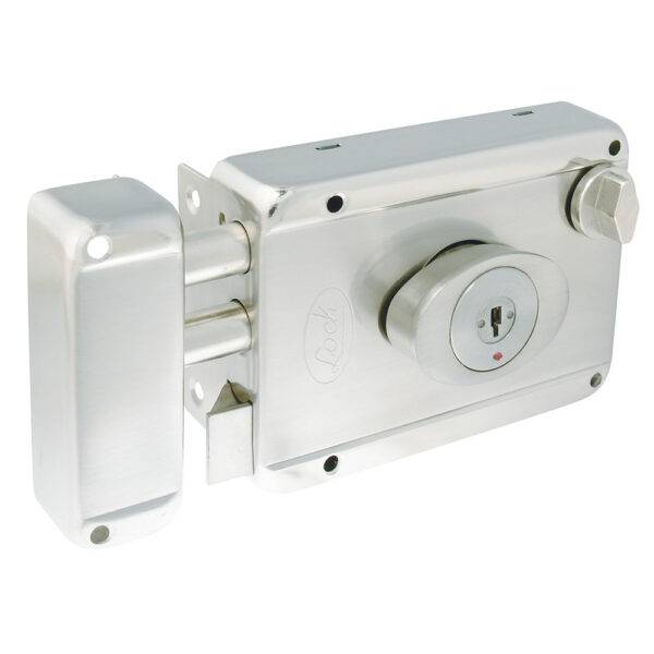 L7725ADBIN Cerradura de sobreponer función 2 bulones, acero inoxidable, llave de puntos, en caja Lock