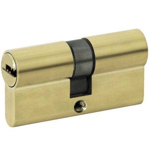 LC60QLB Cilindro europeo 60 mm función doble, latón brillante, llave de puntos, en caja Lock