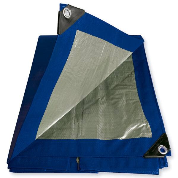 LE8x10 Lona de polietileno color azul con fondo plata, 2.43 x 3.04 m Foy
