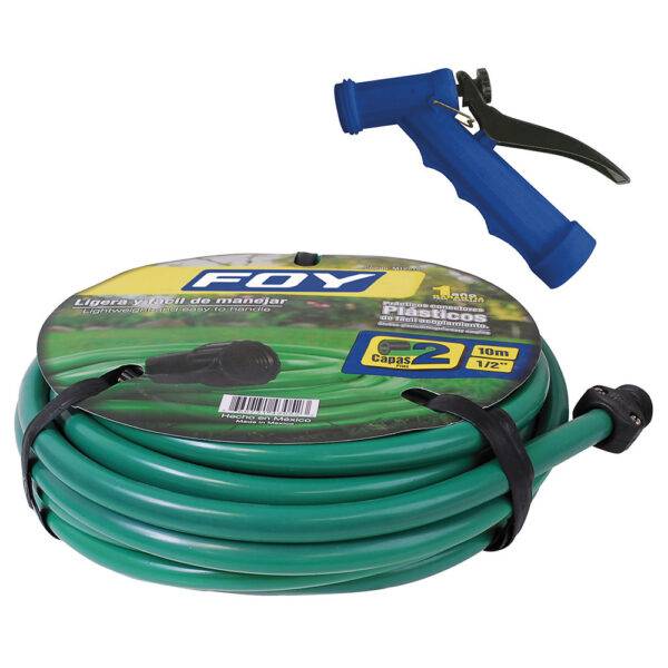 M12PIM Manguera para jardín lisa con pistola para riego 2 capas 1/2", 10 m Foy