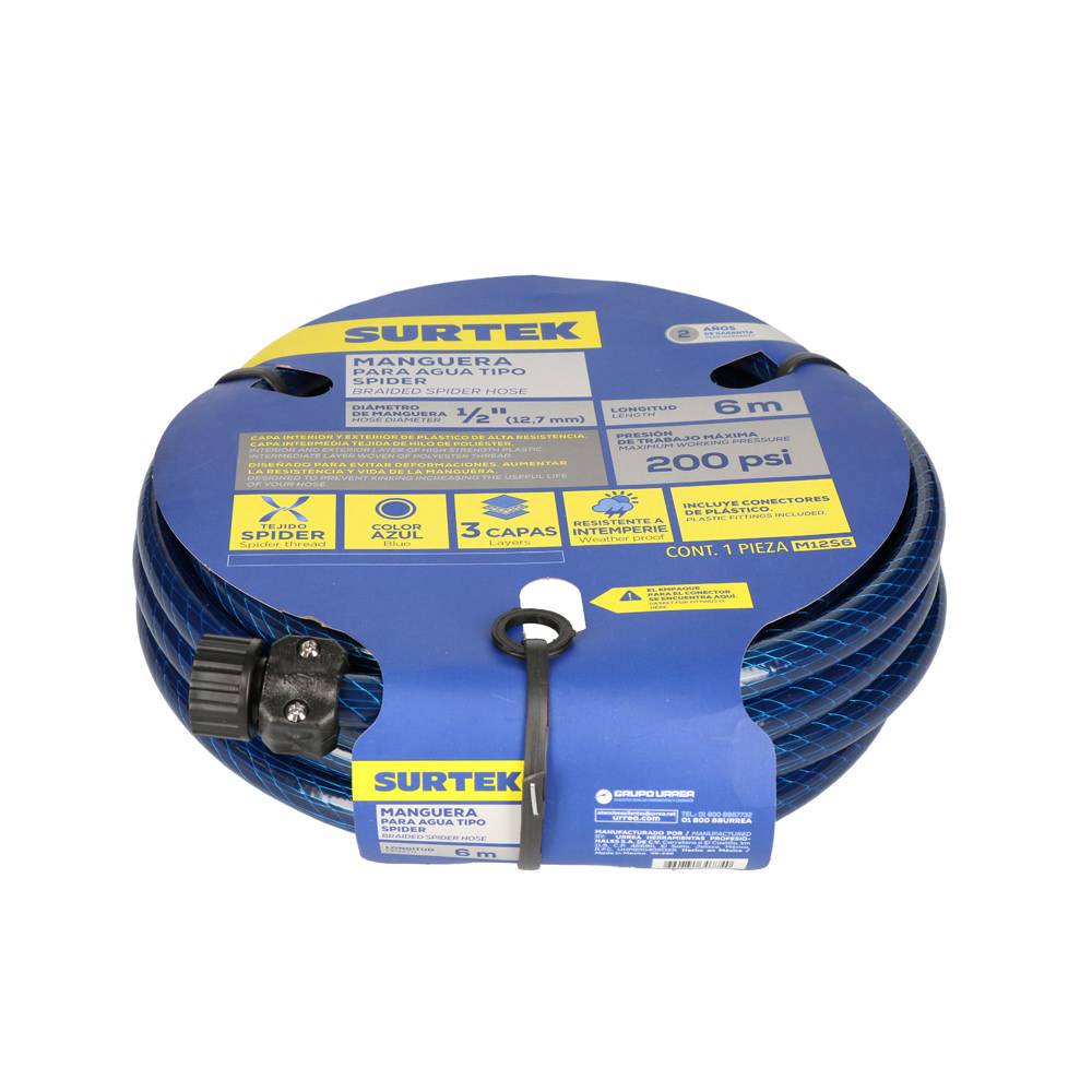 M12S6 Manguera para jardín spider con conector plástico 1/2" x 6 m Surtek