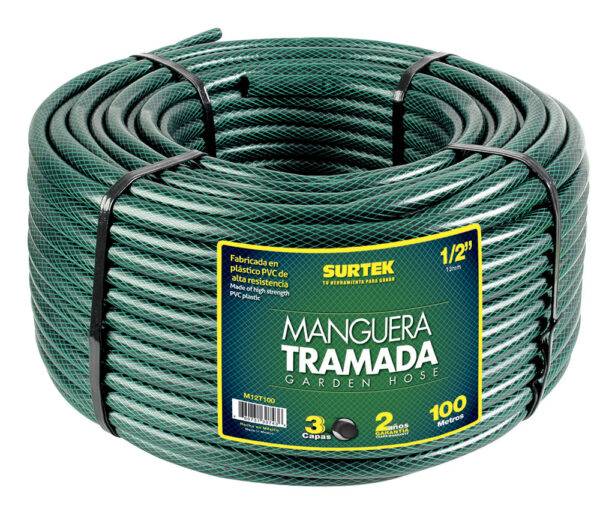 M12T100 Manguera para jardín tramada verde en rollo 1/2", 100 m Surtek