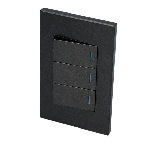 Placa 3 Interruptor 1/3, línea Premium, color negro Surtek