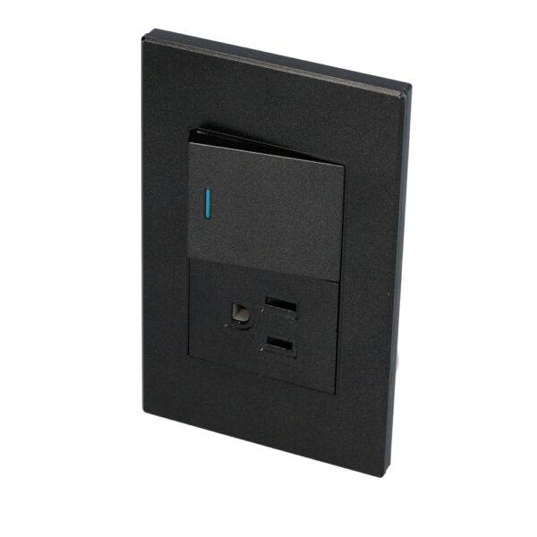 Placa 1 Interruptor 1 contacto 1/2, línea Premium, color negro Surtek