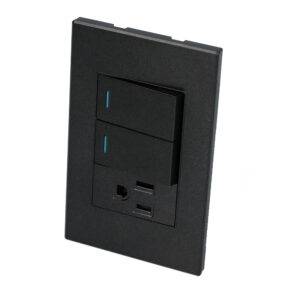 P626N Placa 2 Interruptor 1 contacto 1/3, línea Premium, color negro Surtek