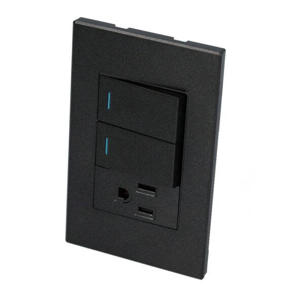 Placa 2 Interruptor 1 contacto 1/3, línea Premium, color negro Surtek