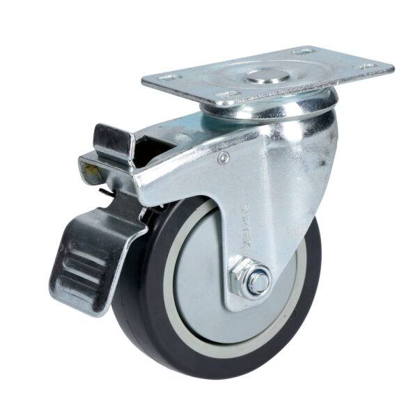 RG7B Rodaja de poliuretano negro giratoria con freno 3" Surtek
