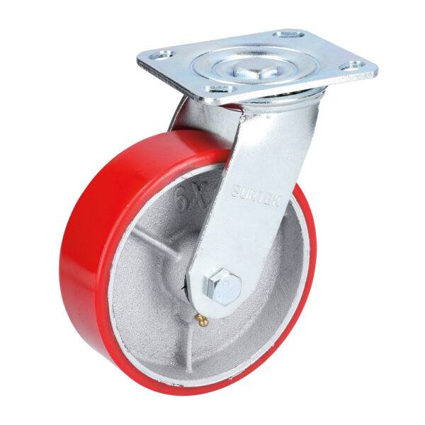 Rodaja de fierro con poliuretano rojo giratoria 4" Surtek